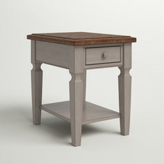 End Table with Drawer in Solid Wood, Rustic Brown Top and Gray Base