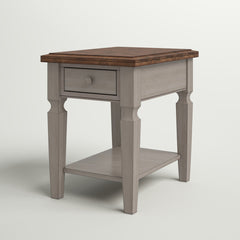 End Table with Drawer in Solid Wood, Rustic Brown Top and Gray Base