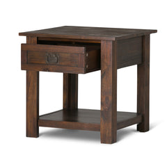 End Table with Drawer, Solid Acacia Wood, Distressed Charcoal Brown