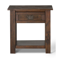 End Table with Drawer, Solid Acacia Wood, Distressed Charcoal Brown