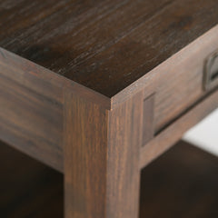 End Table with Drawer, Solid Acacia Wood, Distressed Charcoal Brown