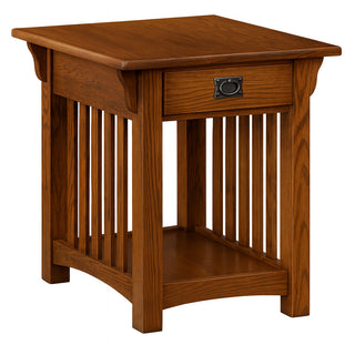 End Table with Drawer, Solid Ash Wood in Medium Oak