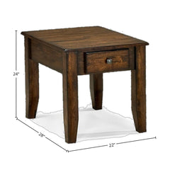 End Table with Drawer, Solid Mango Wood with Raisin Finish