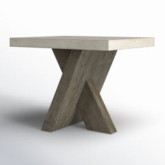 End Table with Faux Concrete Top and Solid Wood Cross Legs