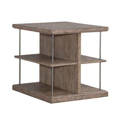 End Table with Four Shelves, Beige Wood Top and Light Brown Base