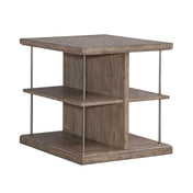 End Table with Four Shelves, Beige Wood Top and Light Brown Base