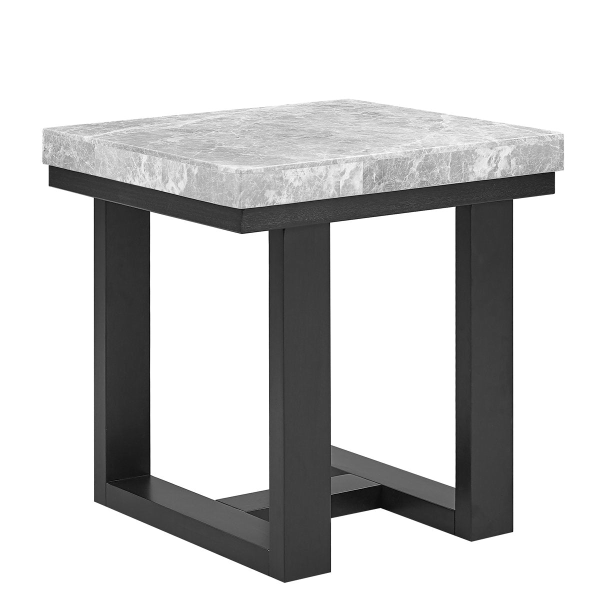 End Table with Gray Marble Top and Solid Wood Base