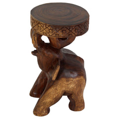 End Table with Hand-Carved Elephant Base in Walnut Solid Wood