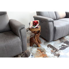 End Table with Hand-Carved Elephant Base in Walnut Solid Wood