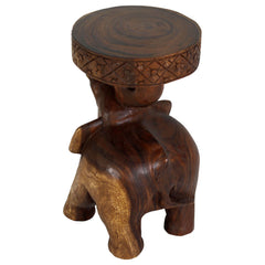 End Table with Hand-Carved Elephant Base in Walnut Solid Wood