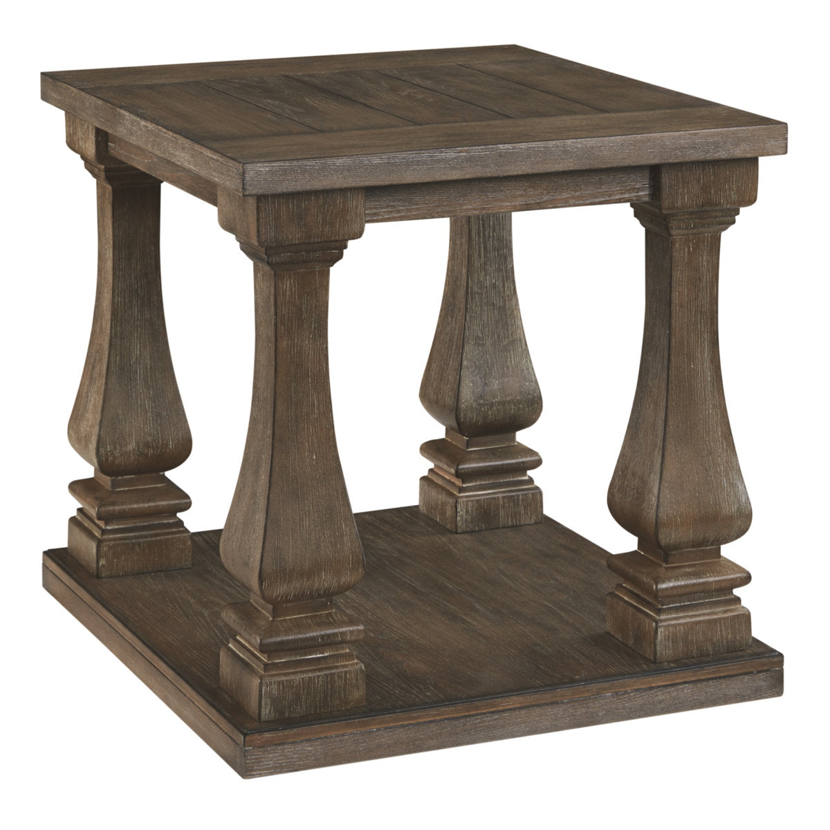 End Table with Lower Shelf in Weathered Gray Solid and Engineered Wood