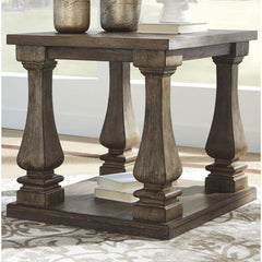 End Table with Lower Shelf in Weathered Gray Solid and Engineered Wood