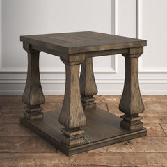 End Table with Lower Shelf in Weathered Gray Solid and Engineered Wood