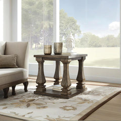 End Table with Lower Shelf in Weathered Gray Solid and Engineered Wood