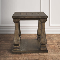 End Table with Lower Shelf in Weathered Gray Solid and Engineered Wood