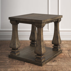 End Table with Lower Shelf in Weathered Gray Solid and Engineered Wood