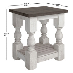 End Table with Lower Shelf, Weathered Gray Top and Antique Ivory Base