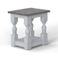 End Table with Lower Shelf, Weathered Gray Top and Antique Ivory Base