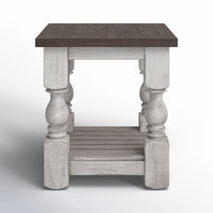 End Table with Lower Shelf, Weathered Gray Top and Antique Ivory Base