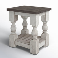 End Table with Lower Shelf, Weathered Gray Top and Antique Ivory Base