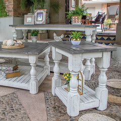 End Table with Lower Shelf, Weathered Gray Top and Antique Ivory Base