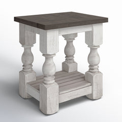End Table with Lower Shelf, Weathered Gray Top and Antique Ivory Base