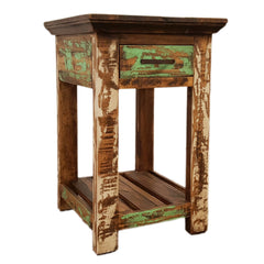 End Table with One Drawer, Solid Wood in Brown