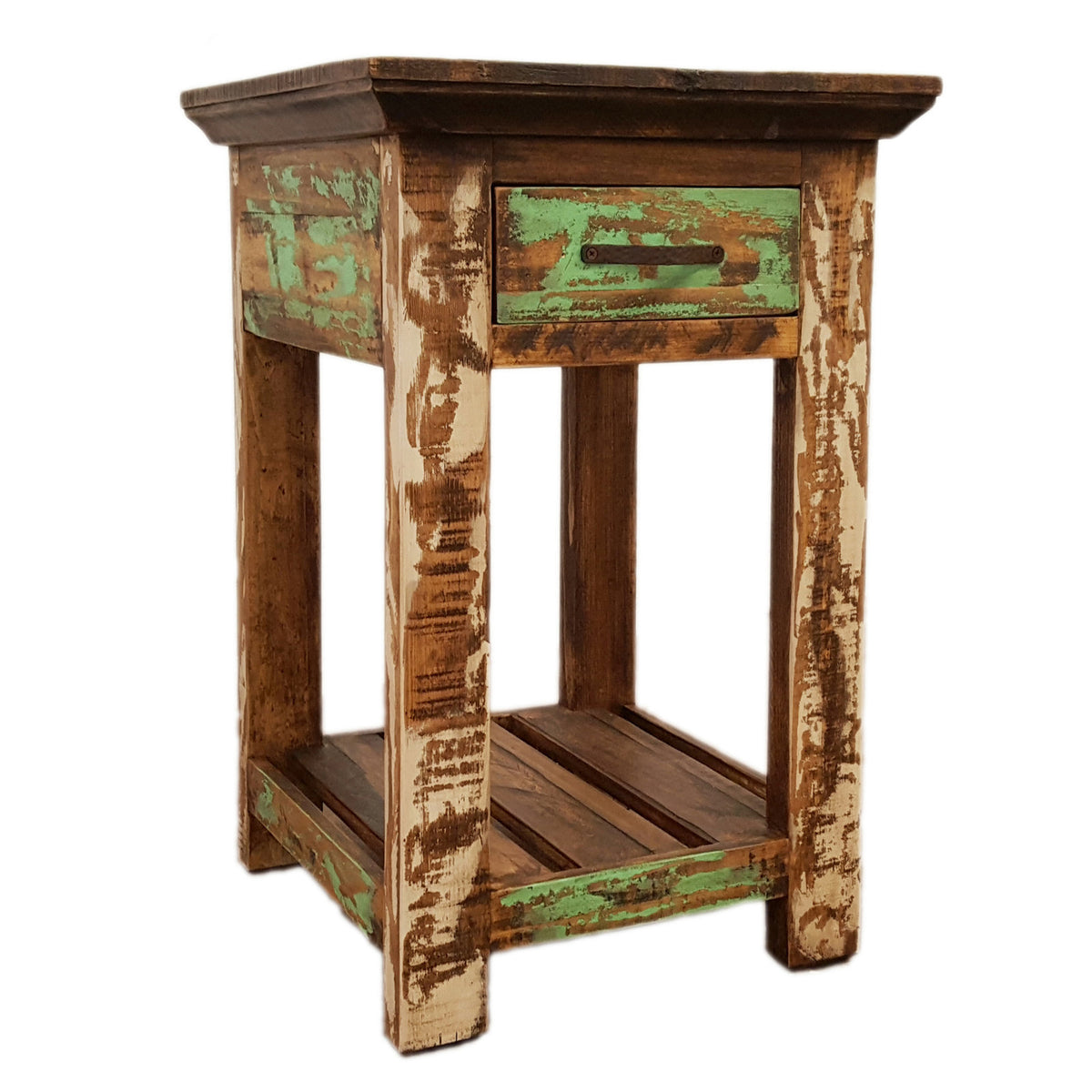 End Table with One Drawer, Solid Wood in Brown