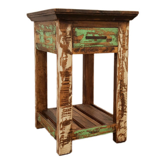 End Table with One Drawer, Solid Wood in Brown