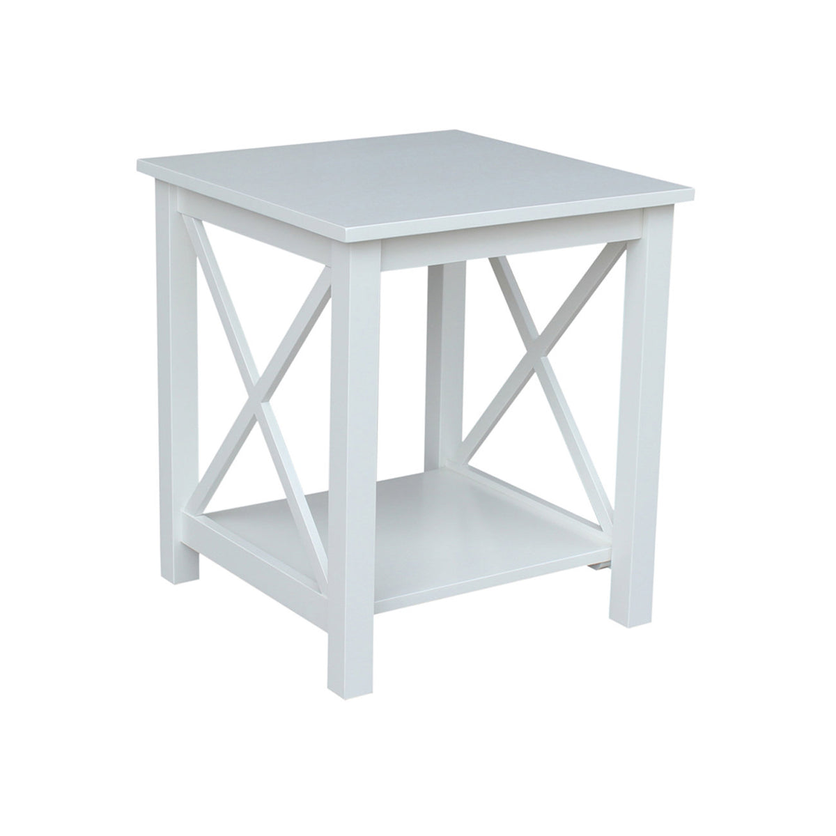 End Table with Open Shelf, Solid Wood in White