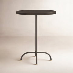 End Table with Pedestal Base, Black and Gold Wood and Metal