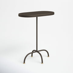 End Table with Pedestal Base, Black and Gold Wood and Metal
