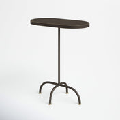 End Table with Pedestal Base, Black and Gold Wood and Metal
