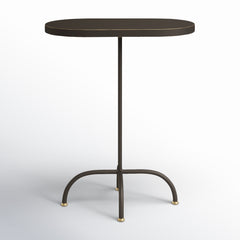 End Table with Pedestal Base, Black and Gold Wood and Metal