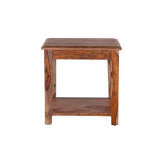 End Table with Shelf in Brown Solid Sheesham Wood