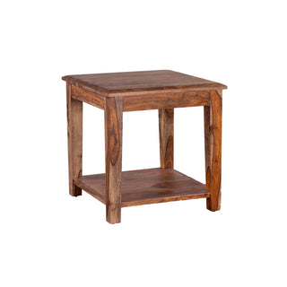 End Table with Shelf in Brown Solid Sheesham Wood