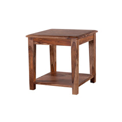 End Table with Shelf in Brown Solid Sheesham Wood