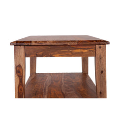 End Table with Shelf in Brown Solid Sheesham Wood