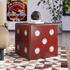 End Table with Solid Wood Top and Base in Antique Ivory and Burnt Red