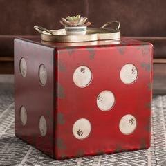 End Table with Solid Wood Top and Base in Antique Ivory and Burnt Red