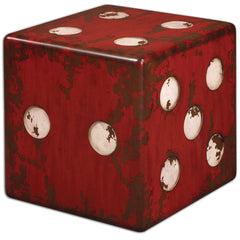 End Table with Solid Wood Top and Base in Antique Ivory and Burnt Red