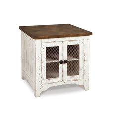 End Table with Storage, Brown Top and White Base