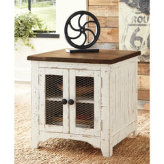 End Table with Storage, Brown Top and White Base