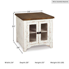 End Table with Storage, Brown Top and White Base