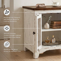 End Table with Storage, Brown Top and White Base