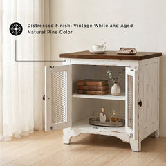 End Table with Storage, Brown Top and White Base
