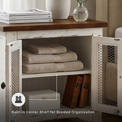 End Table with Storage, Brown Top and White Base