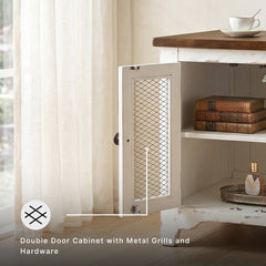 End Table with Storage, Brown Top and White Base