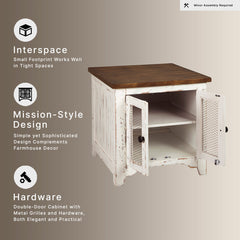 End Table with Storage, Brown Top and White Base