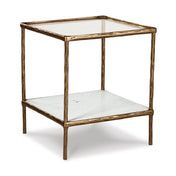 End Table with Storage, Clear Glass Top and Aluminum Base